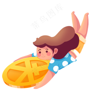 抱金币钱币飞天上