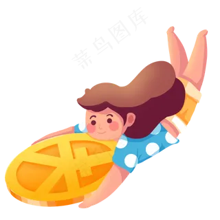 抱金币钱币飞天上