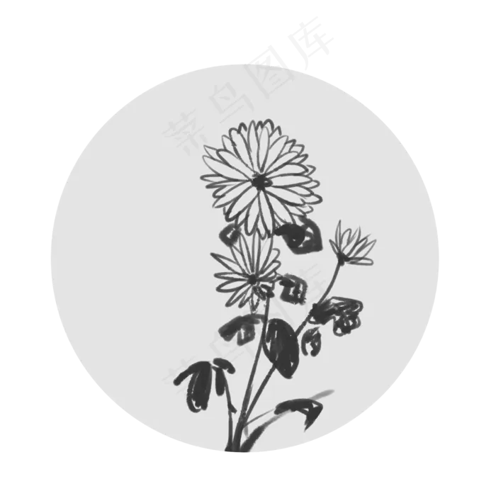 水墨植物黑色古典中国风古风手绘(2000X2000(DPI:300))psd模版下载