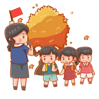 秋游老师带领学生排队