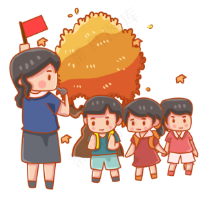 秋游老师带领学生排队