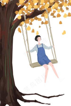 秋分银杏树下的女孩
