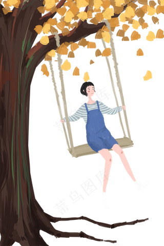 秋分银杏树下的女孩