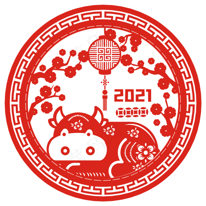 2021牛年窗花剪纸(2000X2000(DPI:300))ai矢量模版下载