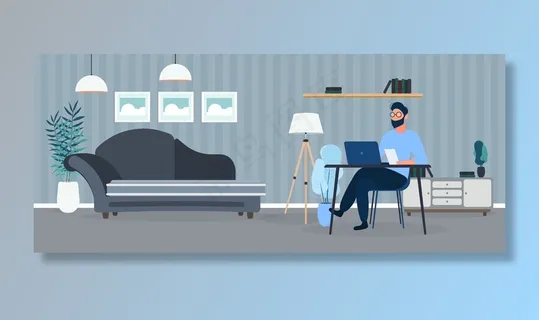 一个戴眼镜的人坐在办公室的桌子旁。一个人在笔记本电脑上工作。办公室,沙发,书架,商务员,落地灯。办公室工作理念。 一个戴眼镜的人坐在办公室的桌子旁。一个人在笔记本电脑上工作。办公室,沙发,书架,商务员,落地灯。办公室工作理念。