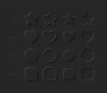 星星，心形，圆形，正方形在黑色上有不同的变化