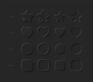星星，心形，圆形，正方形在黑色上有不同的变化