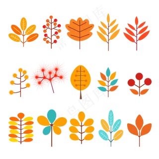 秋季的多彩树叶矢量图