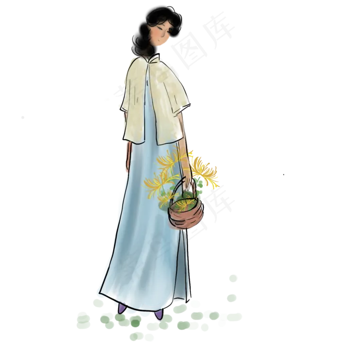 中秋节水墨采菊的少女(2000X2000(DPI:300))psd模版下载
