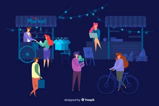 夜市上的一群人