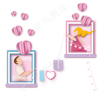 情人节情侣爱情气球浪漫立体剪纸