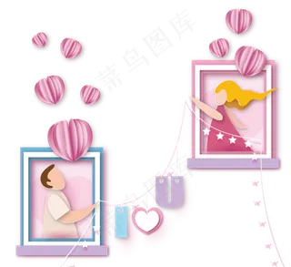 情人节情侣爱情气球浪漫立体剪纸