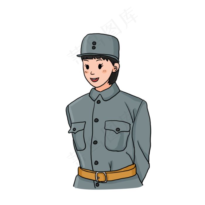 国庆节英姿飒爽的短发戴帽子的八