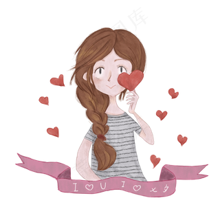 七夕情人节爱情手绘涂鸦纹理女孩