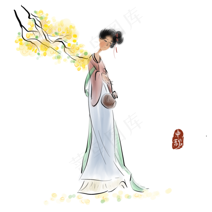 中秋节桂花树下的仕女