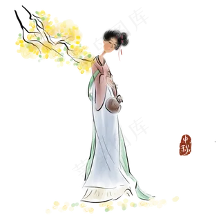 中秋节桂花树下的仕女