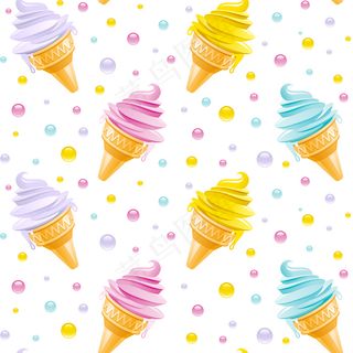 冰淇淋图案。无缝冰淇淋筒背景。可爱的夏日插画。带有冰淇淋质地的卡通艺术。印刷纺织品或纸张设计。