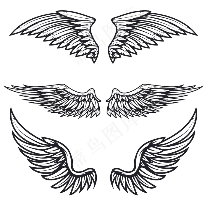 白色背景上的复古翅膀。标志，标签，徽章，标志，商标的要素。