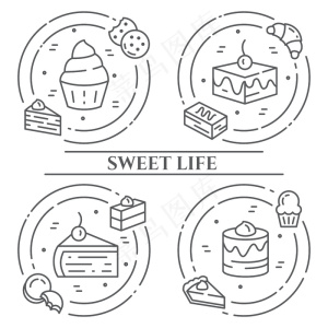 蛋糕和饼干主题横幅banner。