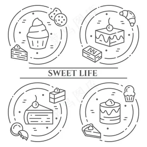 蛋糕和饼干主题横幅banner。
