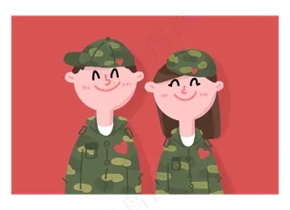 七夕节穿军装的结婚证件照