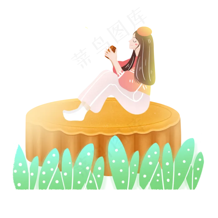 中秋节坐在月饼上的女孩素材(2000X2000(DPI:300))psd模版下载