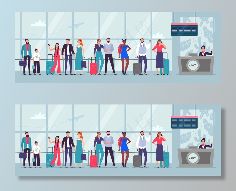 排队到机场办理登机手续