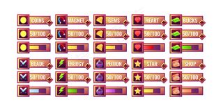 大套旧木制游戏ui进度条和额外的面板模板