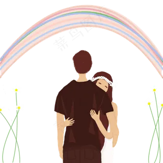 情人节情侣甜蜜拥抱卡通手绘元素