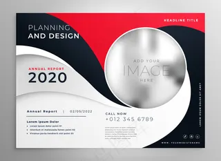 时尚红色波浪形商务小册子演示模板