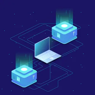 数字科学、服务器机房、云存储、数据交换、计算机内存、抽象照明等距图