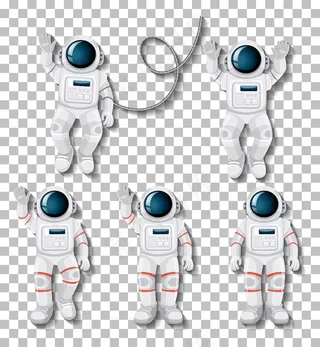 在透明背景上设置的宇航员卡通人物