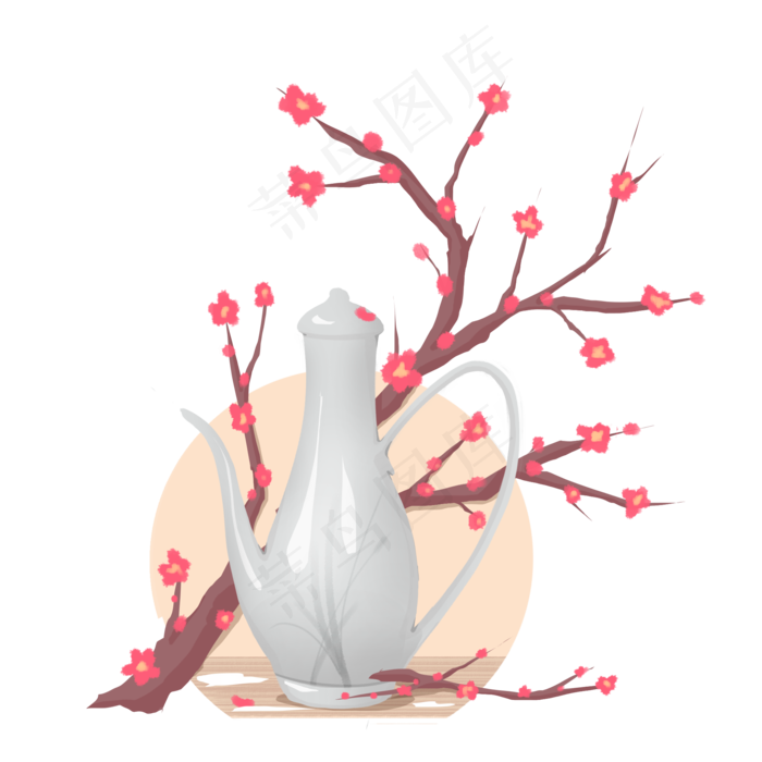 卡通手绘冬天梅花白色酒壶免扣P