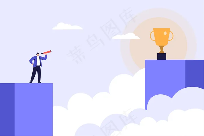 商人看现实的金色奖杯，矢量插图eps,ai矢量模版下载