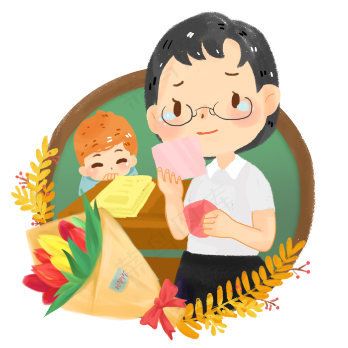 教师节老师学生手绘插画语文