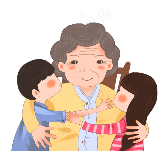 重阳节卡通手绘老奶奶和孙子孙女