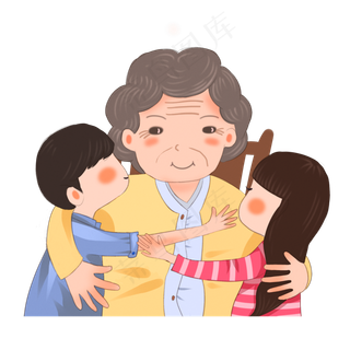 重阳节卡通手绘老奶奶和孙子孙女