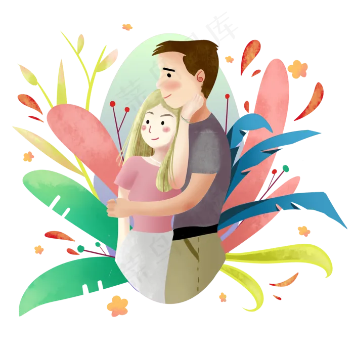 情人节恋人摸脸甜蜜虐狗PNG图(2000X2000(DPI:300))psd模版下载