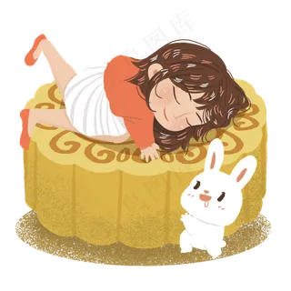 中秋月饼兔子女孩png素材
