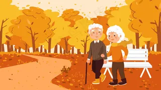 立秋老年人秋分踏秋出游公园散步横幅配图