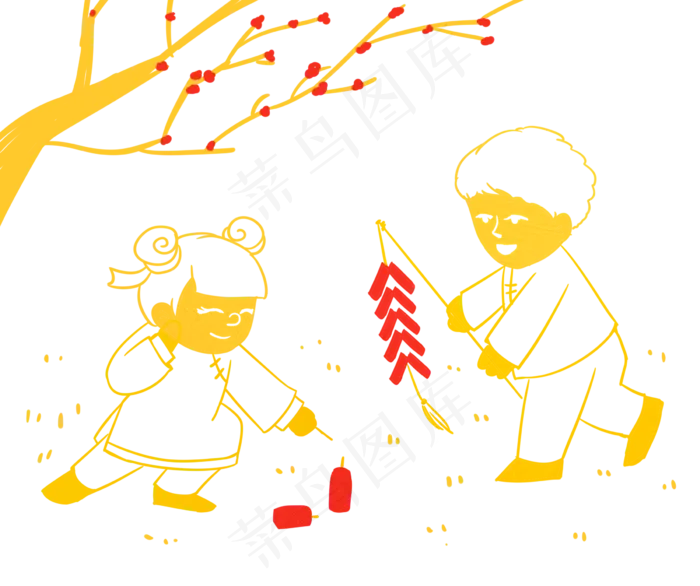 红金牛年 童男童女(2400X2009(DPI:300))psd模版下载