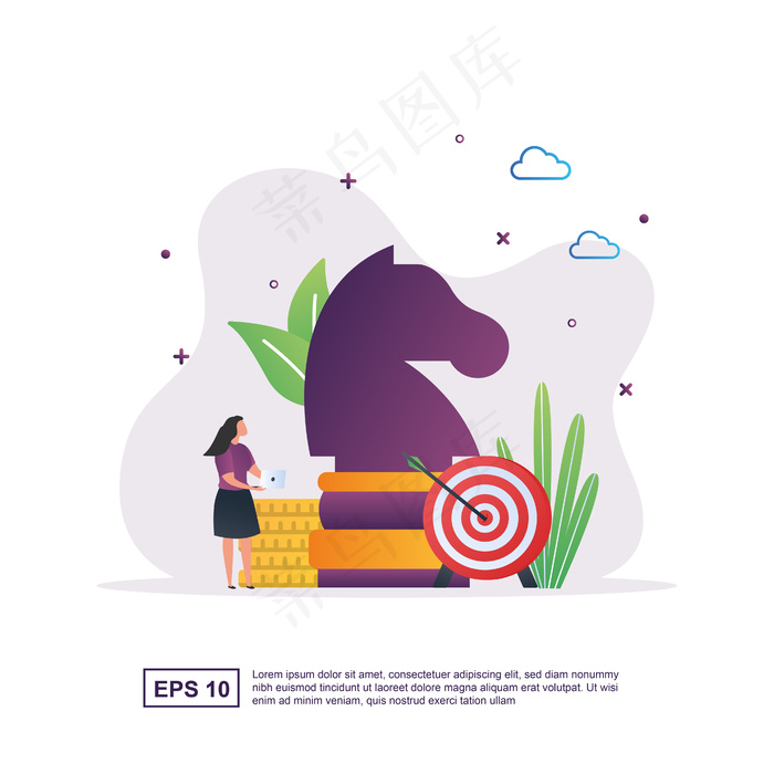 用大型棋子和目标说明商业战略的概念。eps,ai矢量模版下载