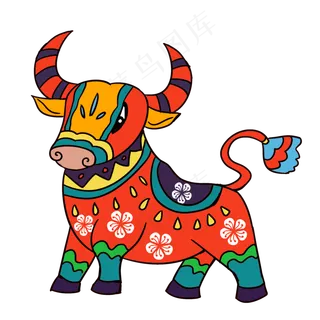 牛年民族拼色牛剪纸