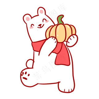 拿着南瓜的白熊