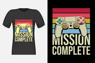 游戏玩家任务完成复古复古 T 恤设计