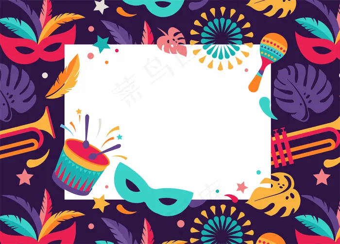巴西狂欢节、音乐节、化装舞会空白卡eps,ai矢量模版下载