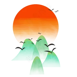 秋天夕阳下大雁南飞