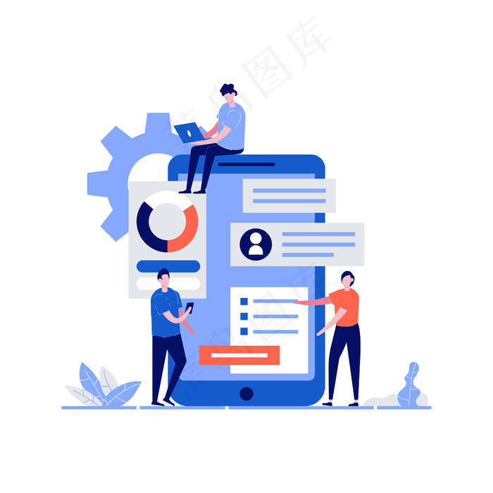 现代用户体验/用户界面概念与人物角色和智能手机风格。