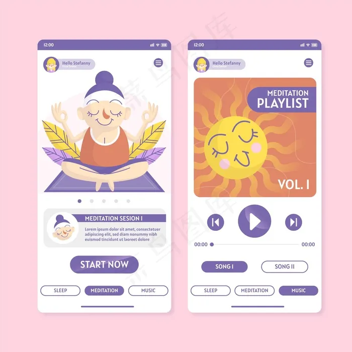 冥想应用程序界面eps,ai矢量模版下载