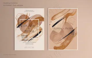 优雅的婚礼请柬模板与抽象笔画